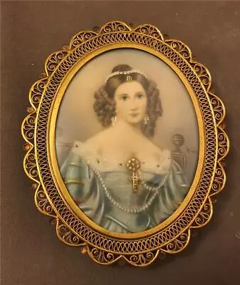 Vintage Italian Gilded Brass Picture Frame W/ Signed Portrait & Convex Glass • $54.67