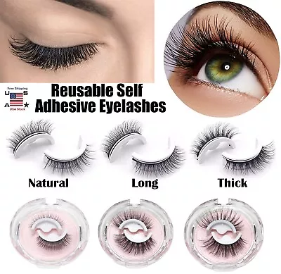 2 Pcs Reusable Self Adhesive Eyelashes Natural 3D Mink Glue-Free False Eyelashes • $7.73