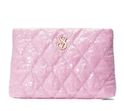 Victoria S Secret Sequin Cosmetic Clutch Pink Zip Travel Makeup Organizer Case • $15.99