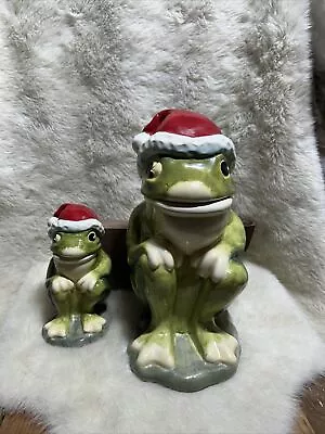 Retro Frog With Santa Hat Cookie Jar Hand Painted ND Brand Set Of 2 • $85