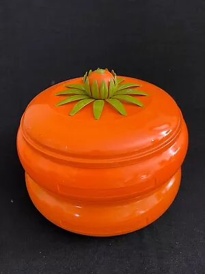 Vintage MCM Stacking Pagoda Orange Canisters Metal Flower Knob Snacks Set • $34.99