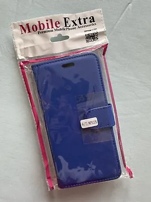 Magnetic Flip IPhone 6/7/8 Plus Phone Case Card Wallet Faux Leather Cover Blue • £5