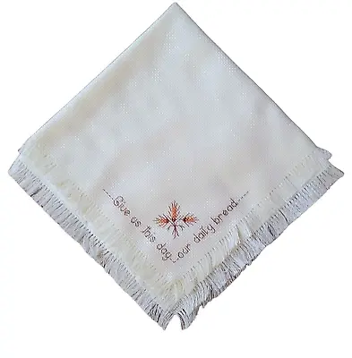 Vintage Bread Basket  Square Linen Cross Stitch Embroidered Cloth Warmer Napkin • $12