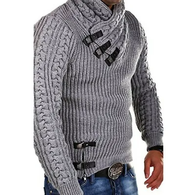 Mens CasualWinter Pullover Hoodies Knitted Jacket Turtleneck Cardigan Sweaters • $33.94