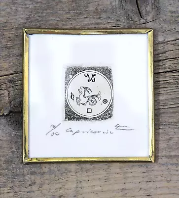 Etching Capricorn Zodiac Astrology Handmade Framed By Abelar Mexican Folk Art • $17.60