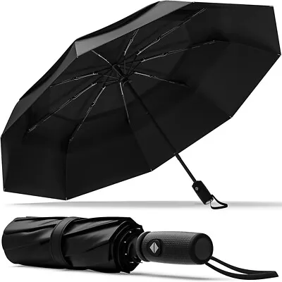 Large Automatic Black Umbrella Anti Rain Windproof Out Folding Compact Umbrella • $13.90