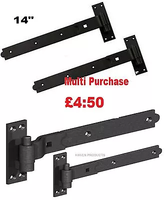 14  Gate Cranked Hook & Band Hinges - Heavy Duty Stable Garage Shed Barn Blk • £8.25