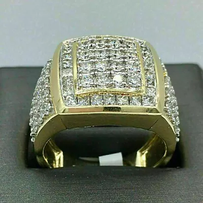 3CT Round Simulated Diamond Men's Wedding Engagement Ring 14k Yellow Gold Plated • $77.99