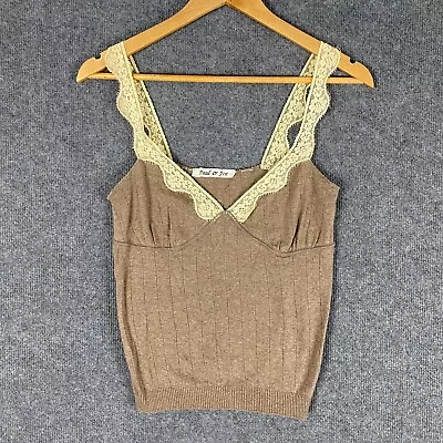 Paul & Joe Crop Top Womens 2 AU 10 Brown Lace Trim Blouse Tank Singlet Ladies • $10.35