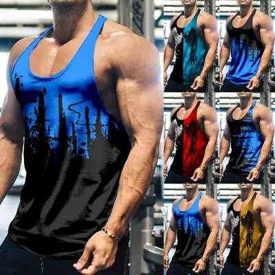 Mens Wing Print Gym Fitness Vest Racerback Bodybuilding Muscle Pullover Tank Top • $14.85