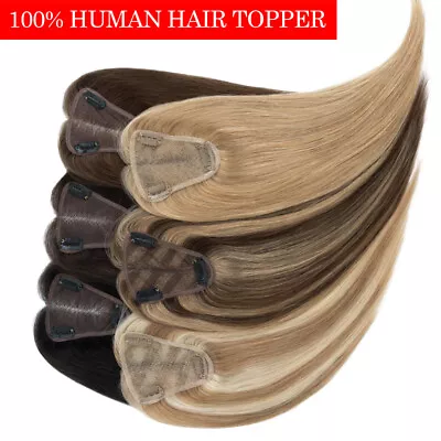 8x10cm Lace Base Top Clip In Real Remy Human Hair Topper Hairpiece Free Part • $27.43