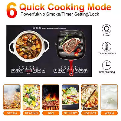 Induction Cooktop 2 Burner Electric Cooktop Induction Cooker Touch Screen 2000W • $128.73