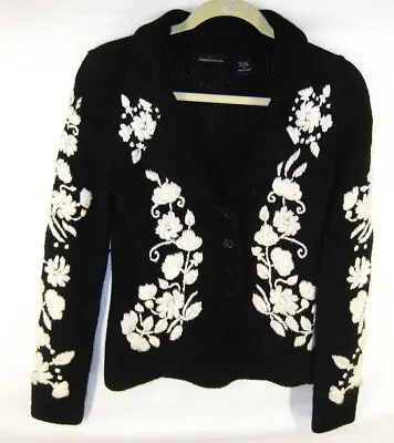 Vintage MODA Intl Button Sweater Floral Black And White Size Small • $27.99