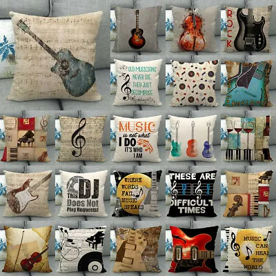 Jazz Music Notes Pillow Case Guitar Violin Piano Instrument Sofa Cushion Covers • £3.26