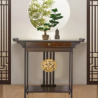 Post Orient Style Console Table Rustic Bamboo Entryway Sofa Side Table W/ Drawer • $75.92