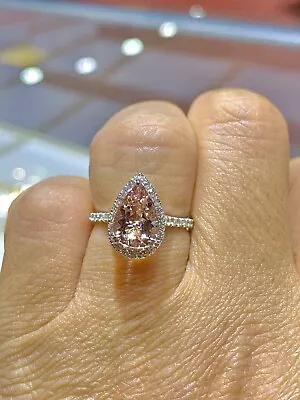 2Ct Pear Cut Morganite Diamond Halo Engagement Wedding 14K White Gold Finish • $53.13
