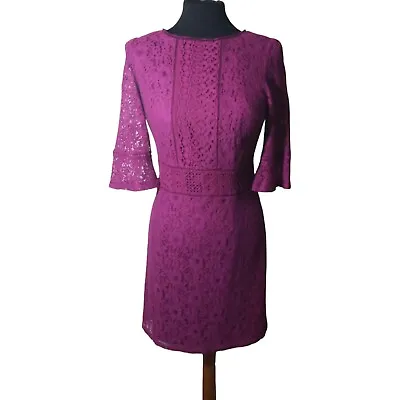 Oasis Lace Dress Magenta Party Wedding Size XS UK 6/8 • £3