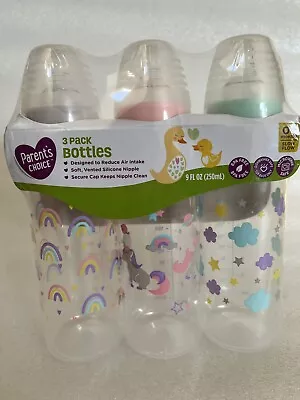 3 PACK Parent's Choice Baby Bottles 9 Fl Oz 3 Count Slow Flow 0+ Months NEW • $11.99