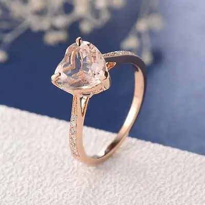 2.50Ct Heart Shape Simulated Morganite Women Ring 14K Rose Gold Plated Silver • $97.99