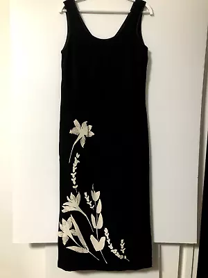 Vintage Laura Ashley Black Lined Long Floral Detail Dress Size 12 • $17