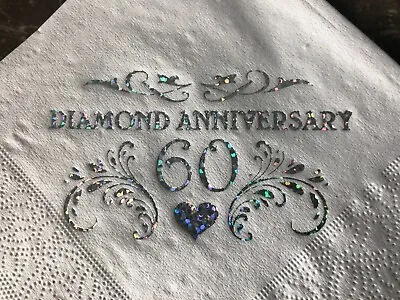 Diamond 60th Wedding Anniversary Cocktail Napkins Pack Of 20 • £5