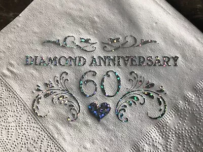 £4.90 • Buy Diamond 60th Wedding Anniversary Cocktail Napkins Pack Of 20