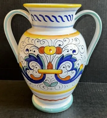 Vintage Hand Painted Deruta Large Vase Double Handled Vase 12”T Italy • $118