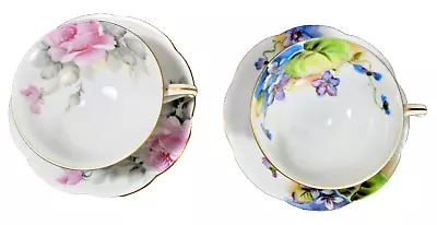 Ucagco China Occupied Japan Cup Saucer Floral Gold Trim Set Of 2 • $10