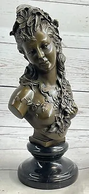 Bust Of Forlorn Maiden Bronze Marble Sculpture Art Deco Hot Cast Figurine Gift • $359