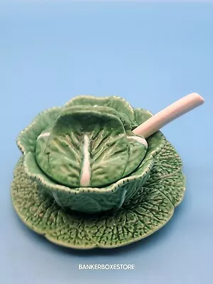 Small Bordallo Pinheiro Cabbage Condiment Bowl Lid Underplate Spoon / Portugal • $32.99