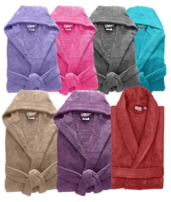 Unisex 100% Egyptian Cotton Terry Towelling Shawl Collar Hooded Bathrobe Gown • £24.99