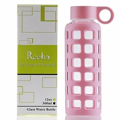 £6.95 • Buy Pink Glass Water Bottle 360ml Sports LeakProof Lid BPA-Free With Sleeve