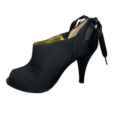 Colin Stuart Black Pump Formal Boot Bow Heel Peep Toe Women's Shoe Size 5B • $23.99