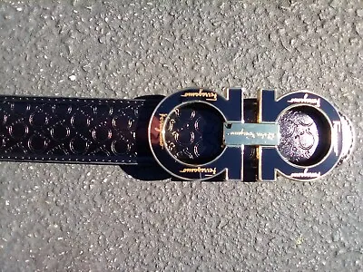 Ferragamo  Leather Belt BIG Buckle Fits Up To 38 • $84