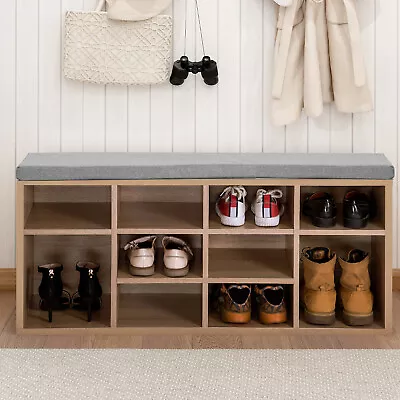 Hallway Wooden Bench Shoe Rack Storage Cabinet Cupboard Organiser Cushion Seat • £99.99