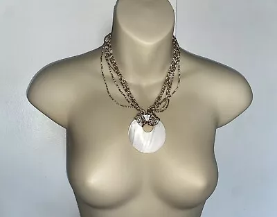 Women’s Beaded Necklace W/ White Shiny Abalone Shell Pendant Round Jewelry • $10