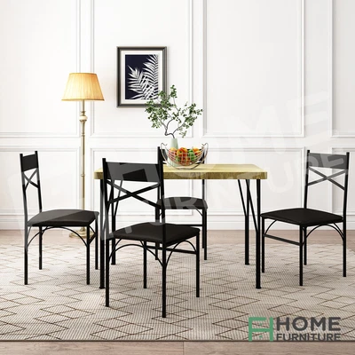 $229.50 • Buy Dining Table And Chairs Set Kitchen Chair Wooden Metal 4 Seater Oak Black