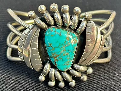 Vintage Navajo Sterling Silver Turquoise Cuff Bracelet • $149.99