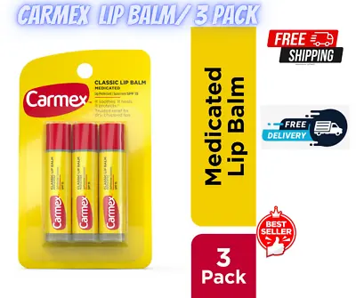 Carmex Medicated Lip Balm Sticks Lip Moisturizer For Dry Lips 0.15 Oz 3 Count • $4.99