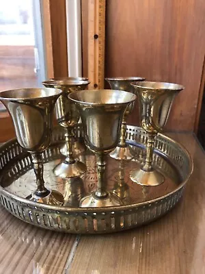 Brass Cordial Tray And6 Brass Cordial Cups • $10