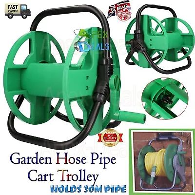 Garden Hose Reel Trolley Holds 30m Portable Outdoor Water Pipe Freestanding Cart • £14.69