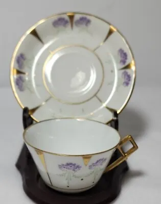 B And H LIMOGES Demitasse Cup And Saucer Lavender Flowers Gold Trim France HTF • $7.65