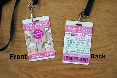 Spa Slumber Party VIP Pass Lanyard Birthday Invitations Spa Pamper Party • $4.49