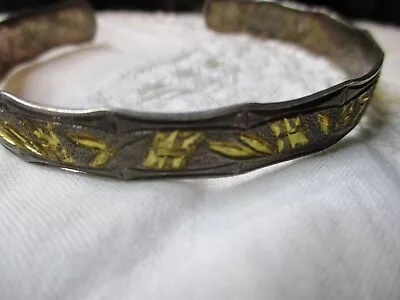 Vintage PCU Sterling Silver Hawaiian Bamboo & Scroll Cuff Bracelet 10mm 6.5-de • $49.95