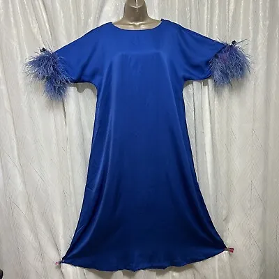 VTG P M L Robe Lucie Ann Blue Caftan Gown Marabou Feather Costume Royal Princess • $79.99