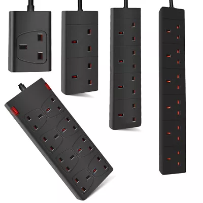 £9.99 • Buy Black Mains Extension Lead UK Cable Electric Plug Trailing Socket 12 4 6 8 Way