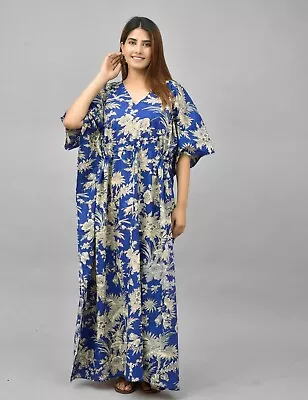 Indian Cotton Blue Floral Printed Kaftan Dress Women's Clothing Kaftan Dress AU • $33.75