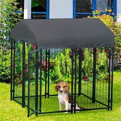 In/Outdoor Metal Dog Kennel Animal Pet House Playpen W/ Lock Door ＆ Canopy Roof • £112.93