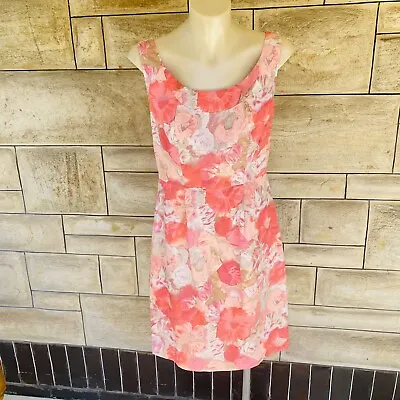 $29.99 • Buy Jigsaw Womens Size 8 Coral Orange Floral Sheath Dress Lined Cotton 3130