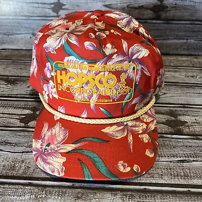 Vintage Hopsco Hawaiian SnapBack Hat Cap Floral Red With Rope • $13.01